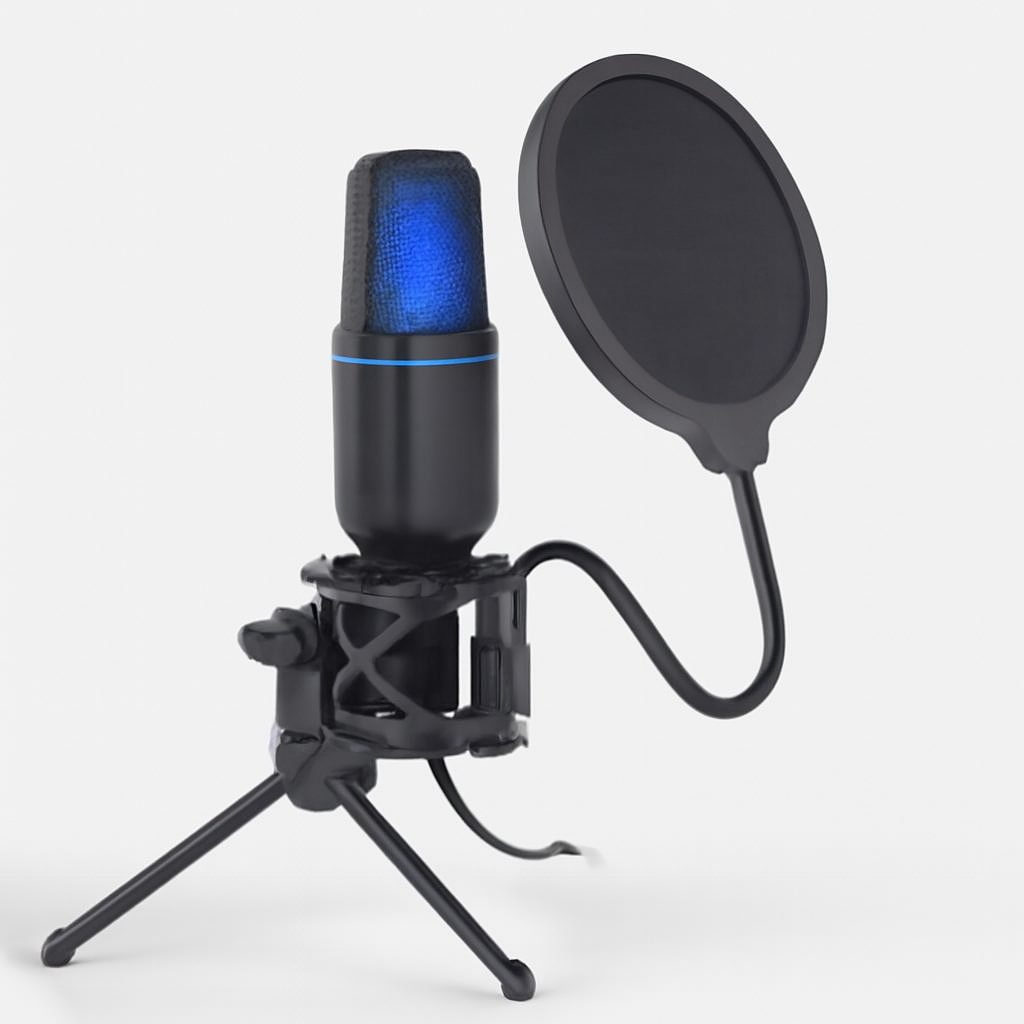 Microfone Condensador USB RGB - Som Profissional para Streams e Podcasts