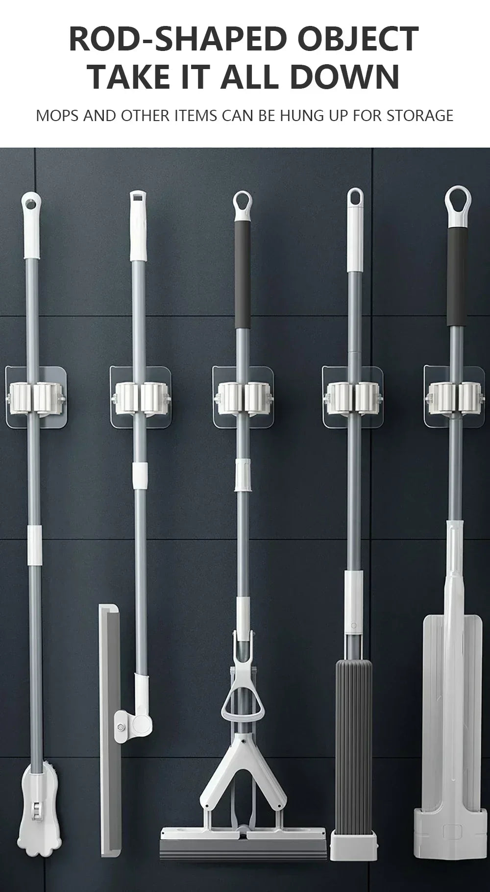 Suporte de Vassouras 4pcs - Branco/Cinza