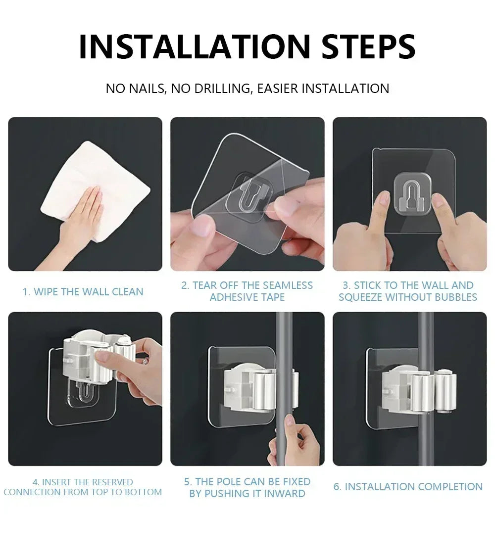 Suporte de Vassouras 4pcs - Branco/Cinza