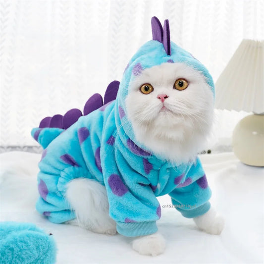 Roupa de Dinossauro para Cães e Gatos - Agasalho com Capuz para Inverno