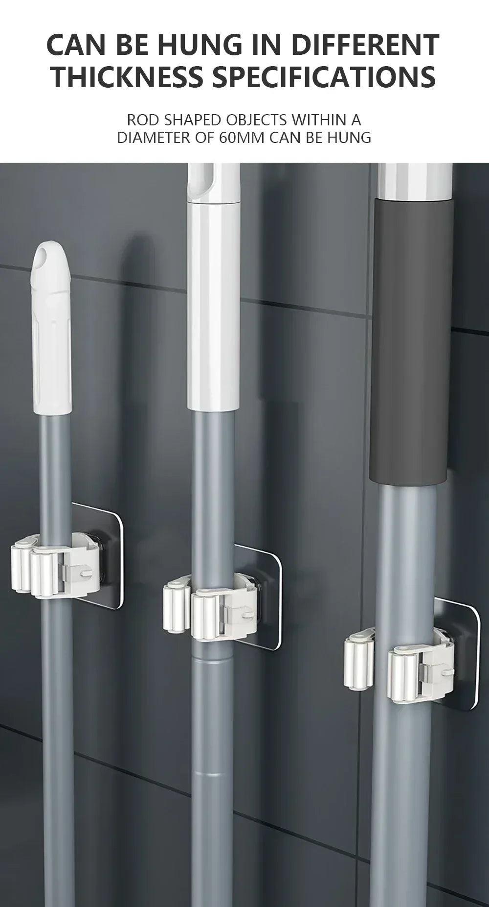 Suporte de Vassouras 4pcs - Branco/Cinza