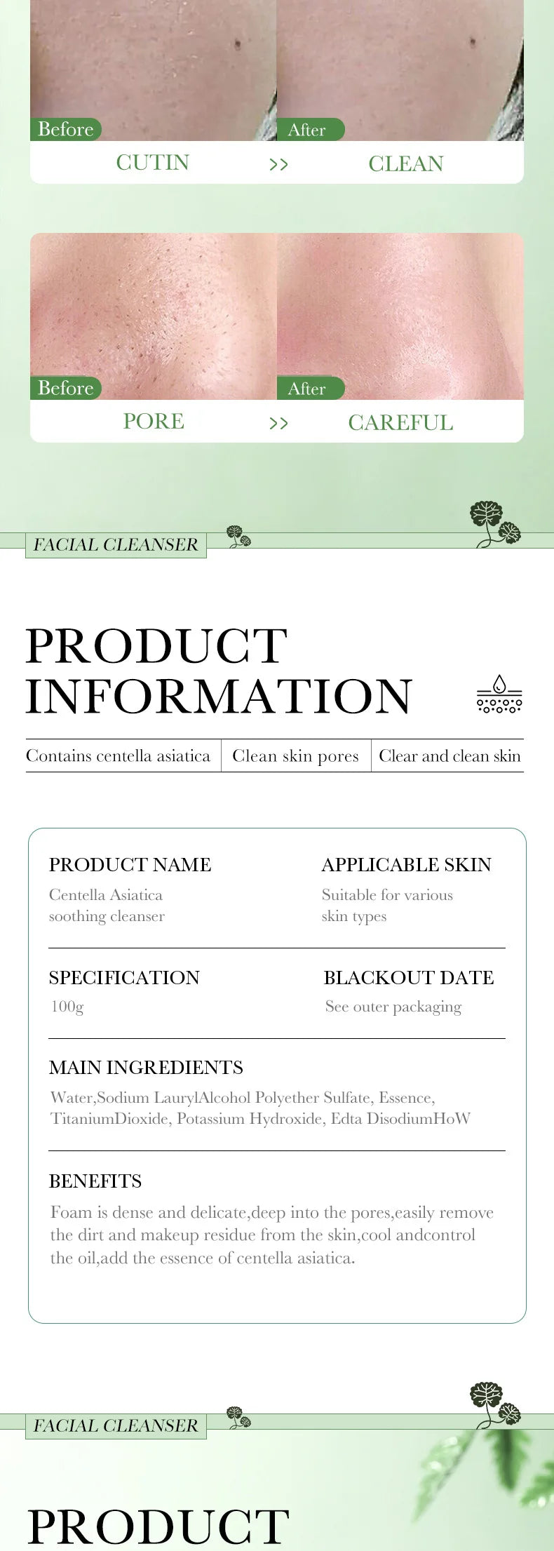 Hidratante de Limpeza Facial Bioaqua Centella