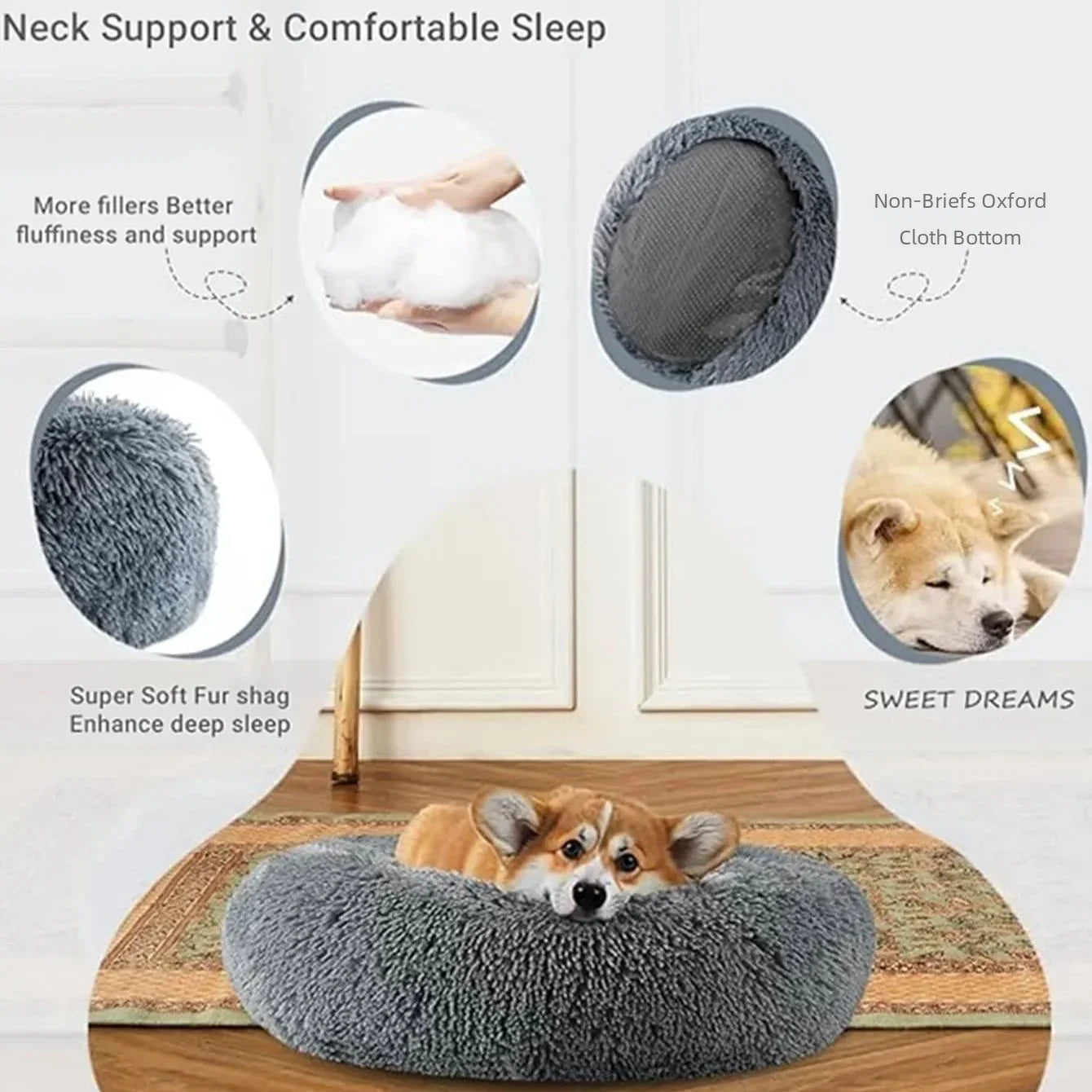 Cama Redonda 40cm para Cães e Gatos - Acolchoado Longo e Super Macia