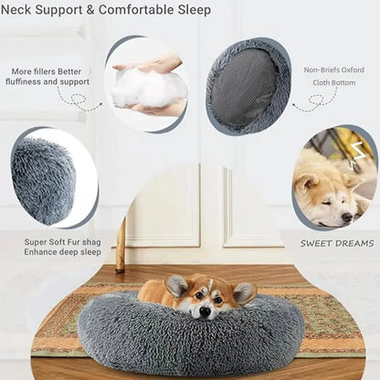 Cama Redonda 40cm para Cães e Gatos - Acolchoado Longo e Super Macia