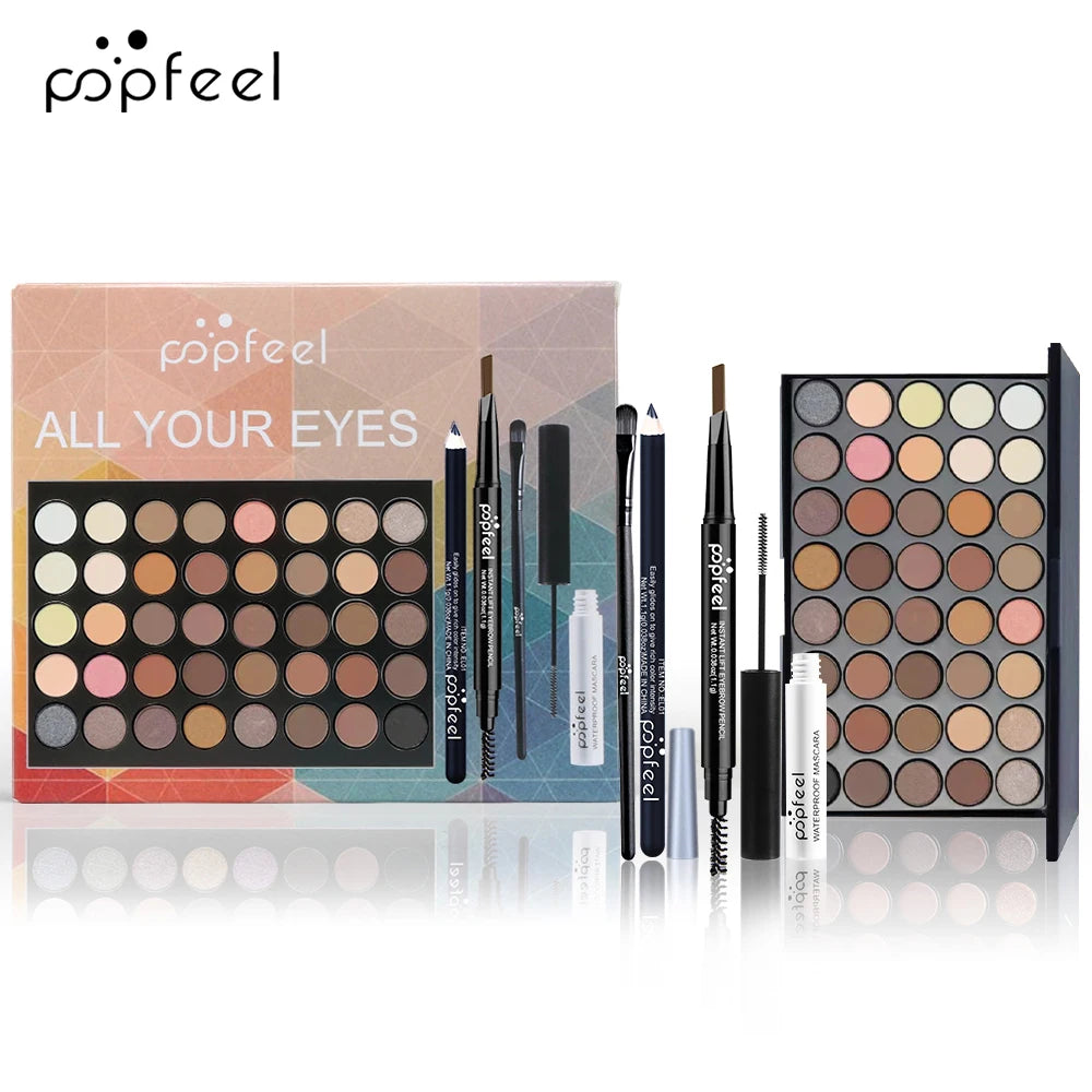 Kit Maquiagem Profissional POPFEEL - Paleta de Sombras + Delineador + Máscara