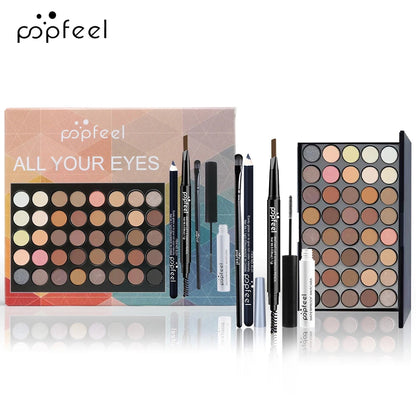 Kit Maquiagem Profissional POPFEEL - Paleta de Sombras + Delineador + Máscara