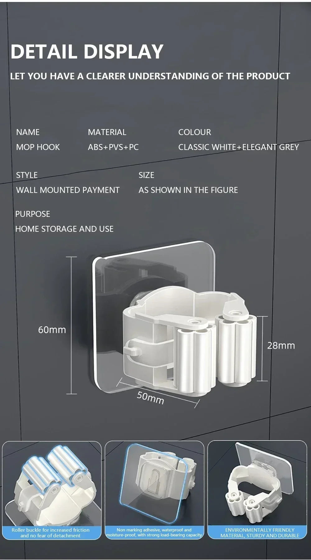 Suporte de Vassouras 4pcs - Branco/Cinza