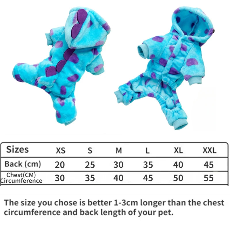 Roupa de Dinossauro para Cães e Gatos - Agasalho com Capuz para Inverno