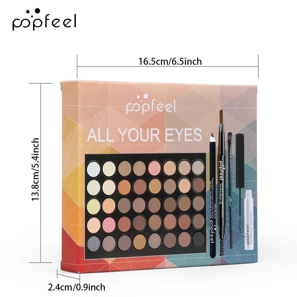 Kit Maquiagem Profissional POPFEEL - Paleta de Sombras + Delineador + Máscara