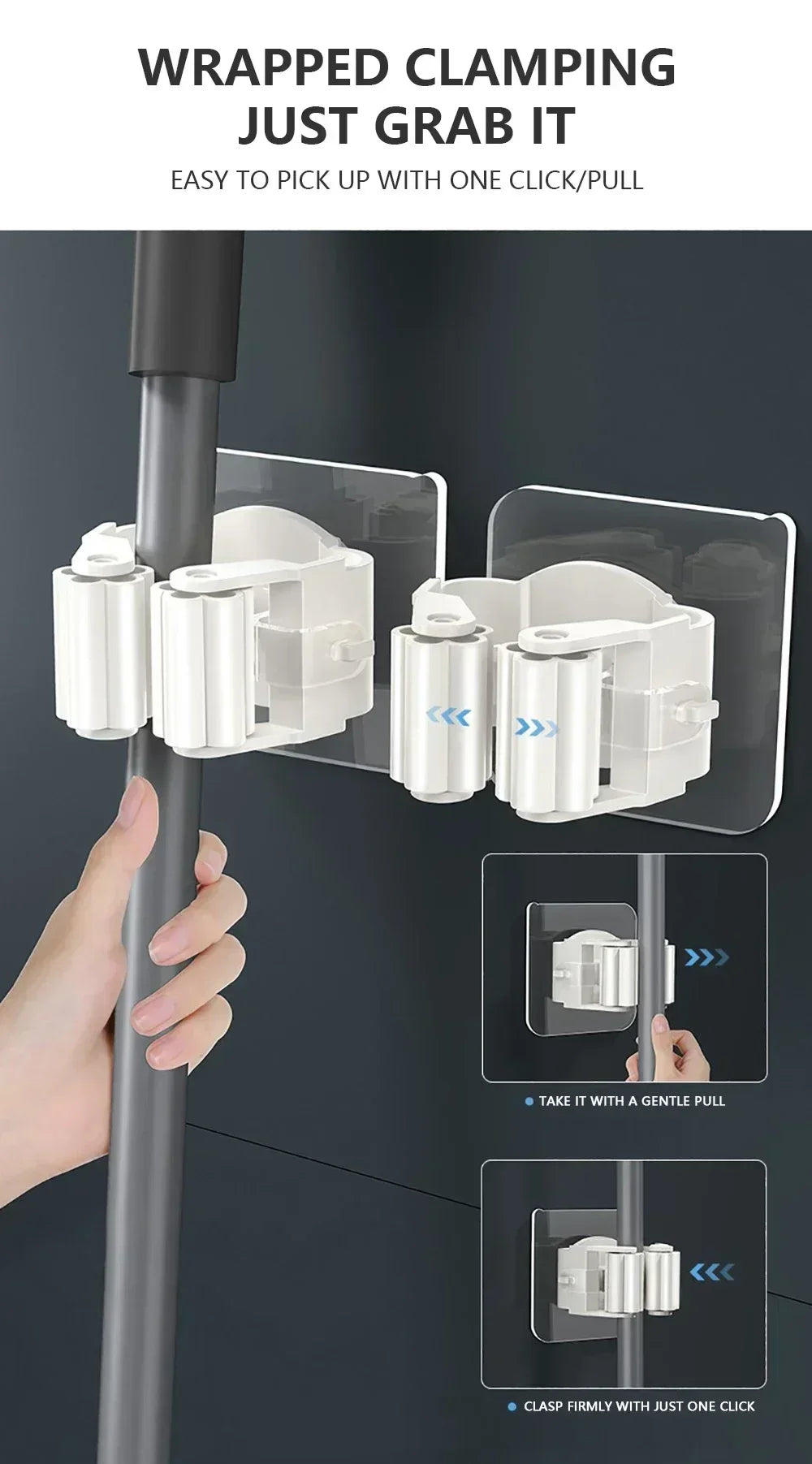 Suporte de Vassouras 4pcs - Branco/Cinza