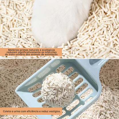 Areia Higiênica Newpet® Tofu - Grãos de 2mm que Aglomeram em Segundos