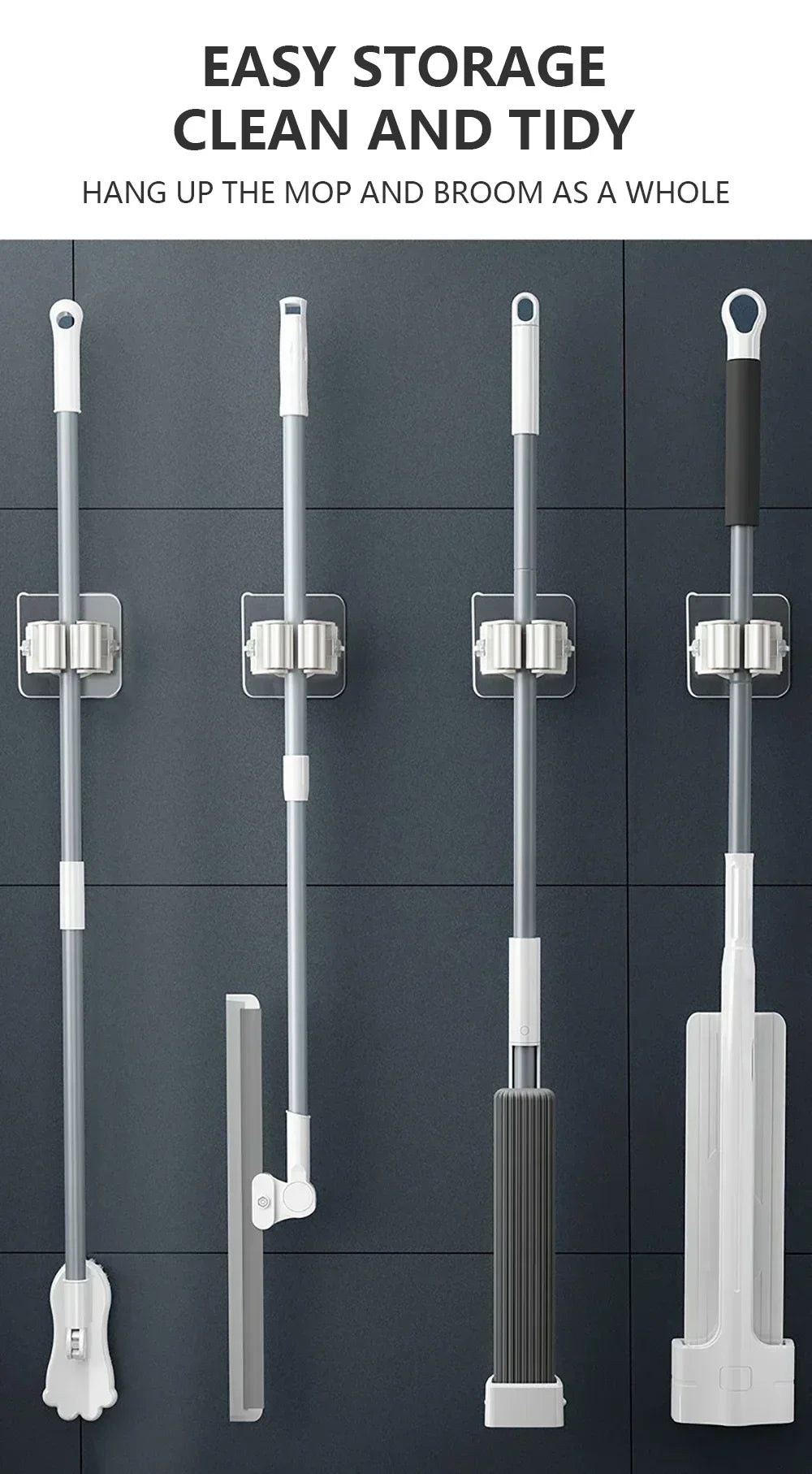 Suporte de Vassouras 4pcs - Branco/Cinza